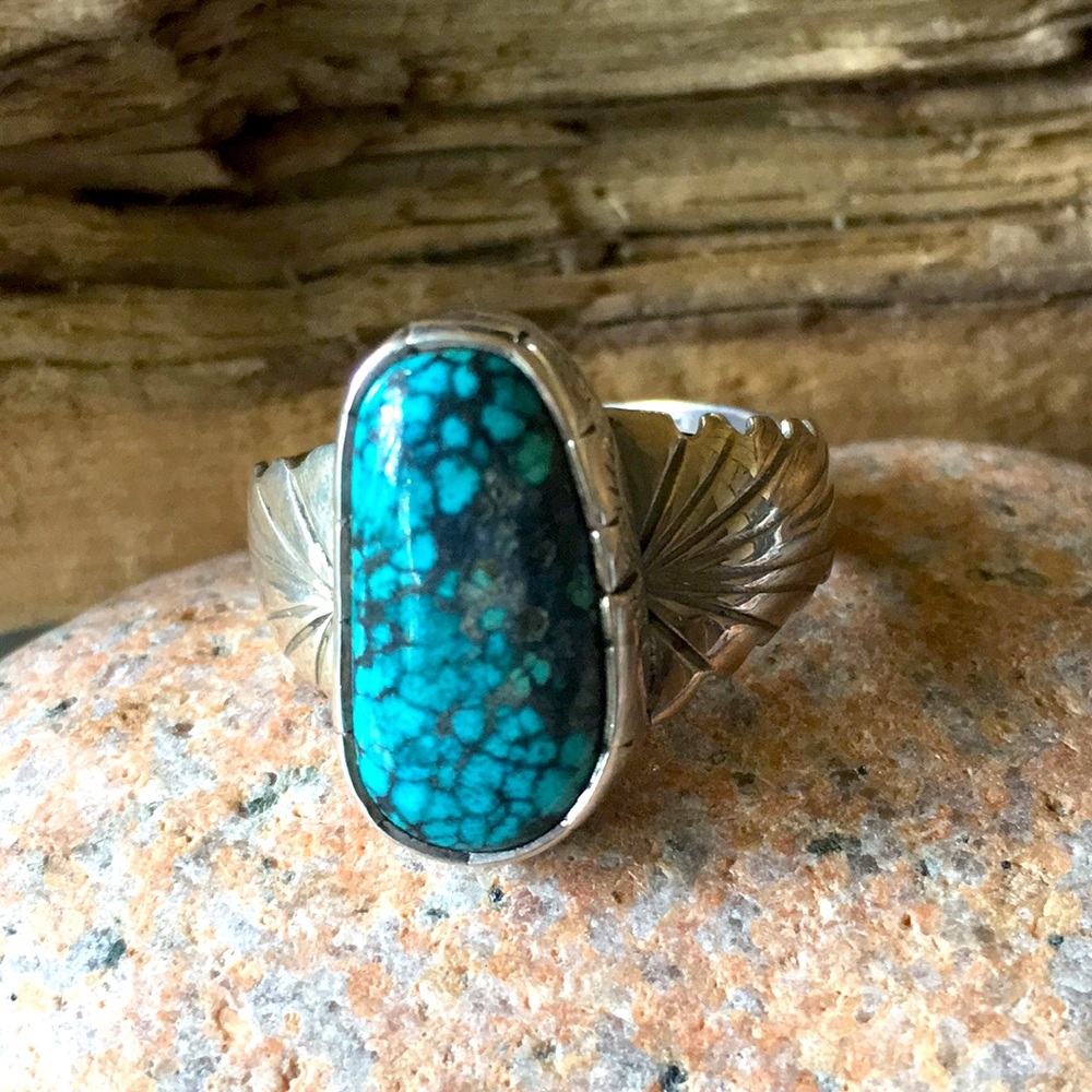 SOLD Vintage Navajo Native Turquoise Ring 11 1/4 - Picture 3 of 11
